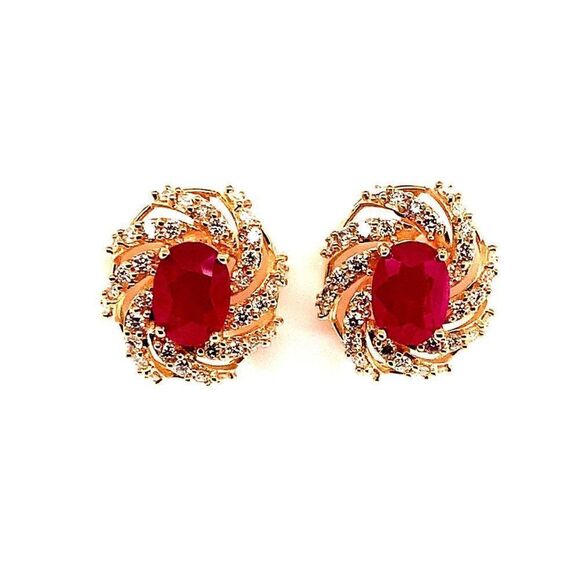 Diamond Ruby Earrings 14k Yellow Gold 3.64 TCW Certified $6,950 018671 - Picture 4 of 13